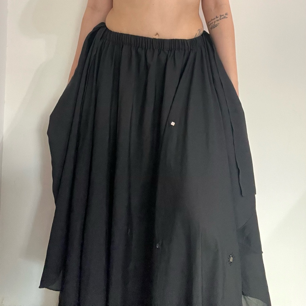 Black belly dancing skirt with silver mirror accents